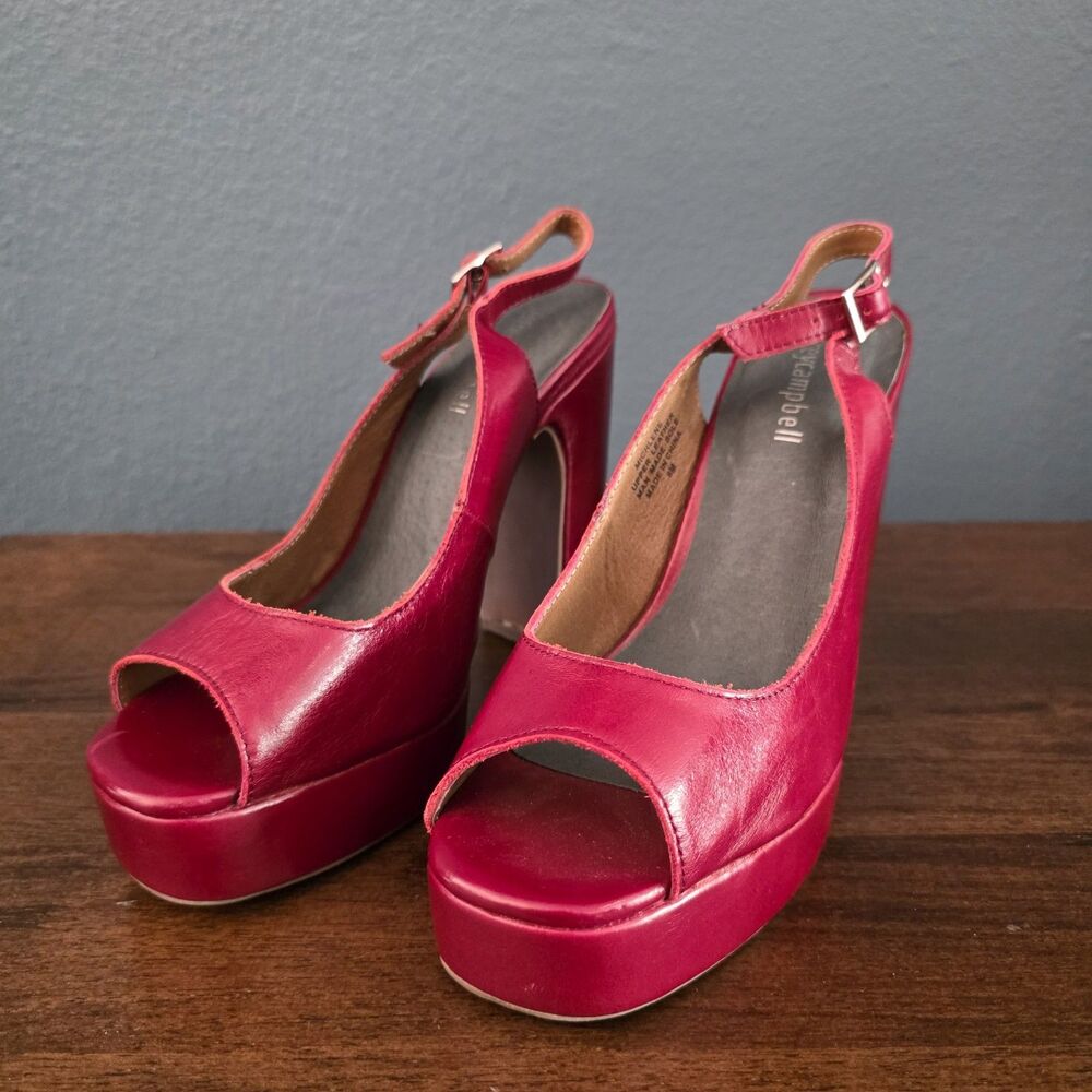 Jeffrey Campbell Platform Slingback Block Heels Red Leather Sandal Michlene 8